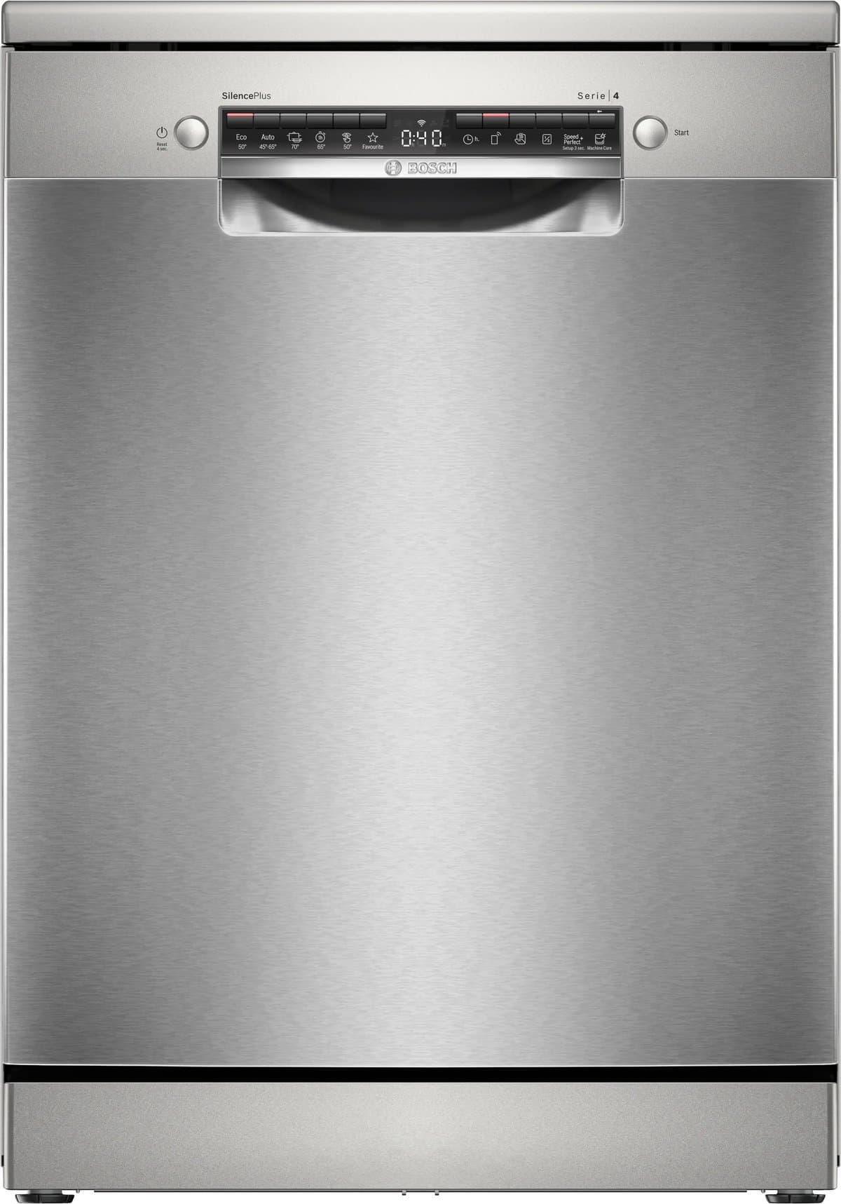 Lave-vaisselle pose libre Bosch SMS4EMI06E Série 4 – 14 couverts, 42 dB, Home Connect, Inox